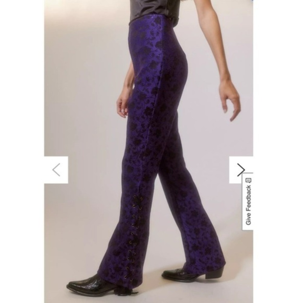 Urban Renewal Small Lace Up Flare Pant - Western Gothic Goth Brocade Purple Blk - Picture 2 of 8